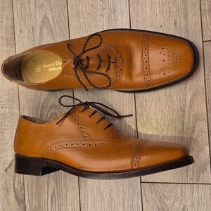 SAMUEL WINDSOR England Lace Up Cap Toe Tan Brown Leather Sz 9.5 Mens Dress Shoes